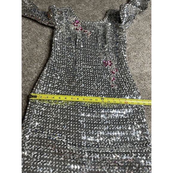 Vintage 60’s 70s Silver Sequin Mermaid Gown Dress Metallic Floral Glam Hollywood - Picture 9 of 12